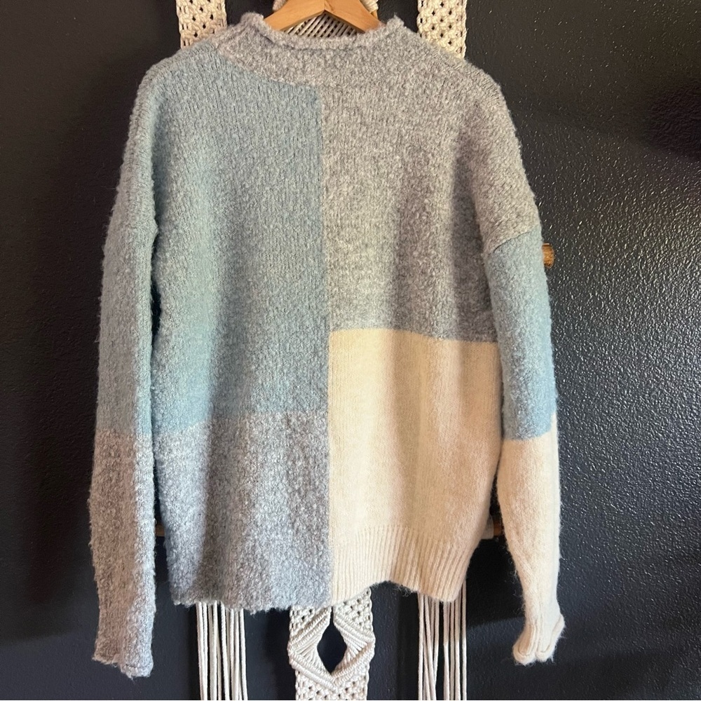 Very J Color block Sweater Womens L Beige/blue/gray Grandmacore Coastal - Picture 2 of 5